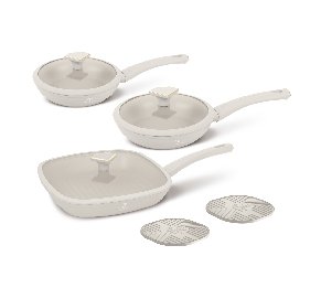 סט מחבתות וגריל TitanPro עם מכסים – ציפוי תלת־שכבתי